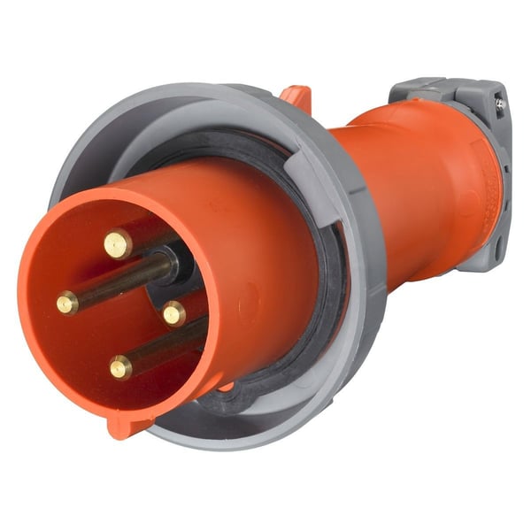 HBL460P12WWiring Device-Kellems HBL460P12W 1-Phase Grounding Male Non-NEMA Portable Watertight Standard Cord Mount Pin and Sleeve Plug, 125/250 VAC, 60 A, 3 Poles, 4 Wires, Orange