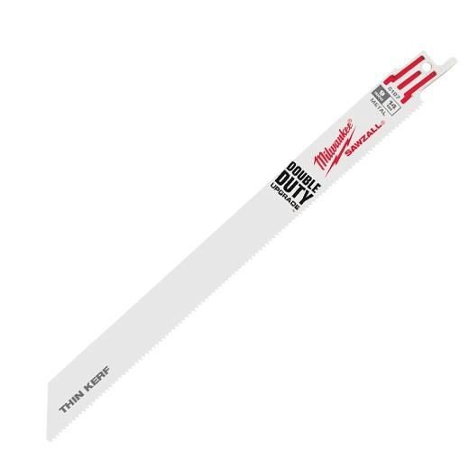 Milwaukee® SAWZALL® 48-00-5187 Double Duty Straight Back Thin Kerf Reciprocating Saw Blade, 9 in L x 3/4 in W, 14 TPI, Bi-Metal Body, Universal/Toothed Edge Tang