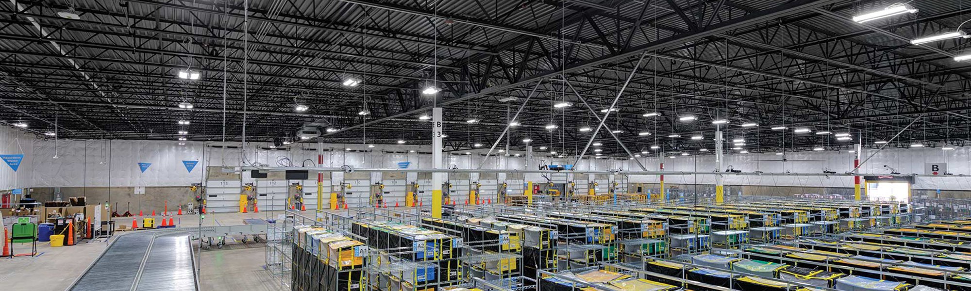warehouse with material and bright lighting