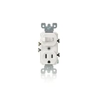 Leviton® 5225-T Duplex Combination Switch and Receptacle, 15 A, 120/277 VAC, 1/2 hp at 120 VAC, 2 hp at 240/277 VAC, 1 Poles, 3 Wires, 14 to 12 AWG Wire