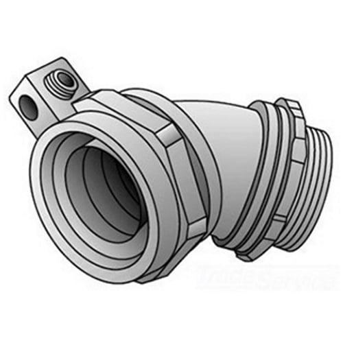 Data-Spec SheetO-Z/Gedney Ground-Tite® 4Q-450L Concretetight Liquid Tight Oiltight Positive Grounding Raintight Conduit Connector With Lug, 1/2 in Trade, 14 to 4 AWG Cable Openings, 45 deg, Malleable Iron, Zinc Electroplated