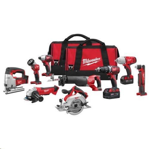 Milwaukee® 2696-29 M18™ Cordless Combination Kit, Tools: Angle Grinder, Circular Saw, Hammer Drill, Impact Driver, Impact Wrench, Jig Saw, Reciprocating Saw, Right Angle Drill, 18 VDC, 3 Ah Lithium-Ion, Keyless
