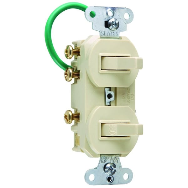 Pass & Seymour® 696IG 3-Way Double Grounding Combination Switch/Receptacle, 15 A, 120/277 VAC, 1 Poles