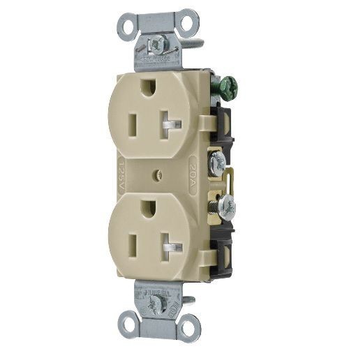 Wiring Device-Kellems CR20ITR Duplex Self-Grounding Standard Tamper Resistant Traditional Straight Blade Receptacle, 125 VAC, 20 A, 2 Poles, 3 Wires, Ivory