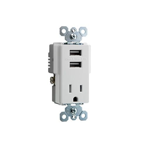 Pass & Seymour® radiant® TM8USBW Decorator Tamper-Resistant USB Charging Receptacle, 125 VAC, 15 A, 1 Poles, White