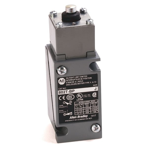 802T-BPAllen-Bradley, 802T-BP, Limit Switch, NEMA Type 4 and 13 Oiltight Construction, Plug-In, Top Push Rod, 2-Circuit, Whole Switch