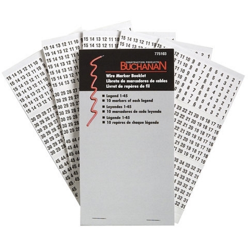 Data-Spec SheetBUCHANAN 775103 Pre-Printed Wire Marker Booklet, 1-1/2 in L x 1/4 in W, Black/White, Plastic Impregnated Cloth