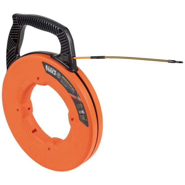 56351Klein® 56351 Fish Tape With Spiral Steel Leader, 0.182 in W Tape, 100 ft L Tape, S-Glass Fiberglass Tape, Black/Orange