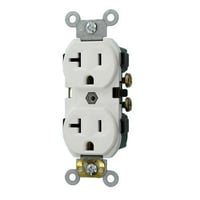 Leviton® CR20-W 1-Phase Duplex Indented Face Straight Blade Receptacle, 125 VAC, 20 A, 2 Poles, 3 Wires, White
