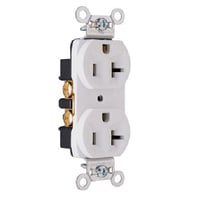 Pass & Seymour® CRB5362W Duplex Straight Blade Receptacle, 125 VAC, 20 A, 2 Poles, 3 Wires, White