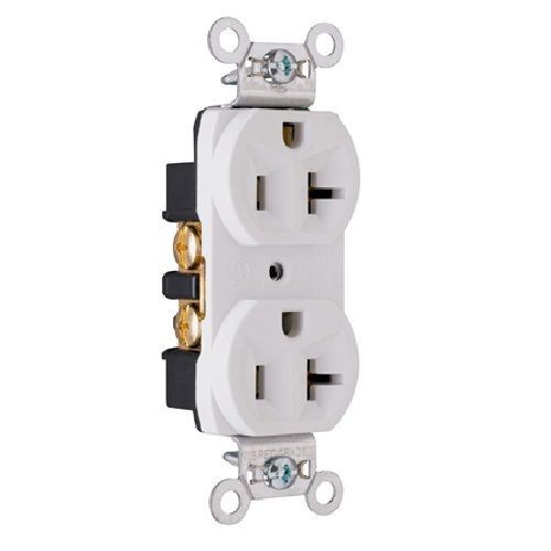 Pass & Seymour® CRB5362W Duplex Straight Blade Receptacle, 125 VAC, 20 A, 2 Poles, 3 Wires, White