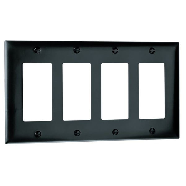 Pass & Seymour® TradeMaster® TP264-BK Standard Wallplate, 4 Gangs, Black, 5-1/2 in H x 8-3/8 in W, Nylon/Thermoplastic