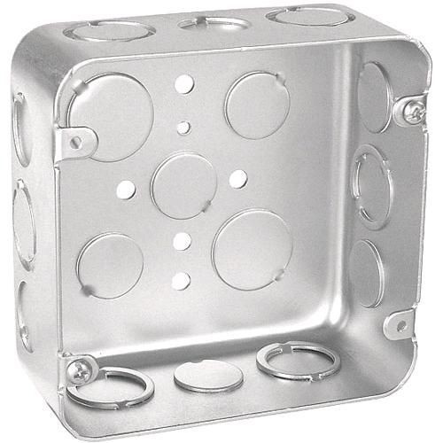 RACO® 257 Square Box With Conduit Knockout, Steel, 42 cu-in Capacity, 16 Knockouts, 4-11/16 in H x 4-11/16 in W x 2-1/8 in D