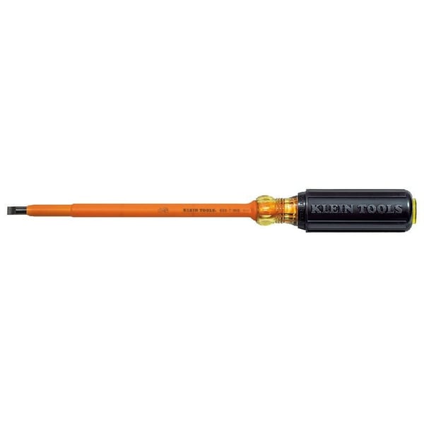 Klein® 605-7-INS Screwdriver, 1/4 in Cabinet Point, 11.313 in OAL, Plastic Handle, Black Oxide, ASTM F1505