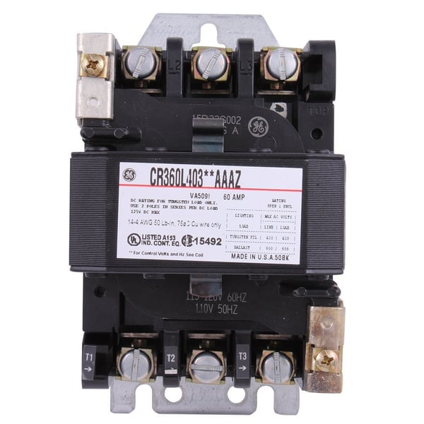 GE CR360L40302AAAZ Electrically Held Lighting Contactor, 120 VAC V Coil, 60 A, 3NO Contact, 3 Poles