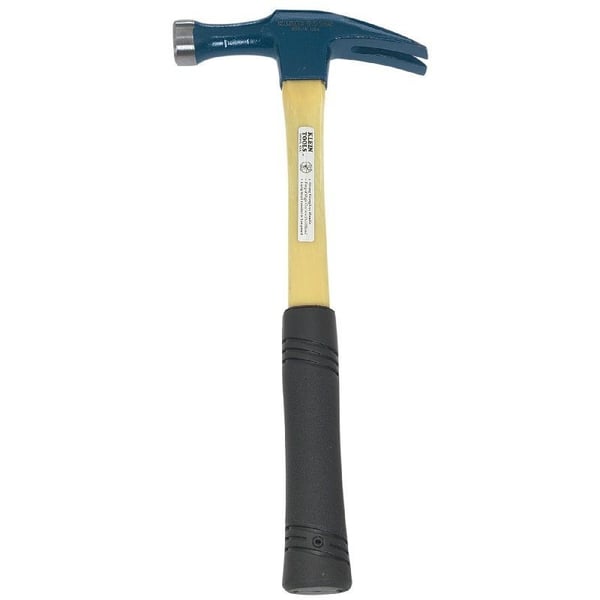 Klein® 808-16 Heavy Duty Straight Claw Hammer, 13 in OAL, Smooth Face Surface, 16 oz Steel Head, Straight Claw, Fiberglass Handle
