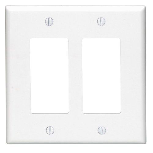 Leviton® Decora® 80609-W Midway Size Wallplate, 2 Gangs, 4.88 in H x 4.94 in W, Thermoset, White
