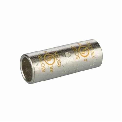 SC-250NSI SC-250 Dual Rated Compression Splice, 250 kcmil Conductor, 2 in L, Short Barrel, Copper, Yellow