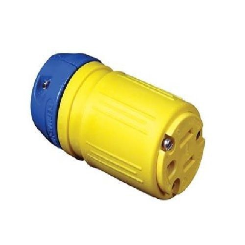Ericson® Perma-Grip™ Perma-Link® Perma-Tite® 2 1614-C 1-Phase Grounding Straight Blade Connector, 250 VAC, 15 A, 2 Poles, 3 Wires, Blue/Yellow