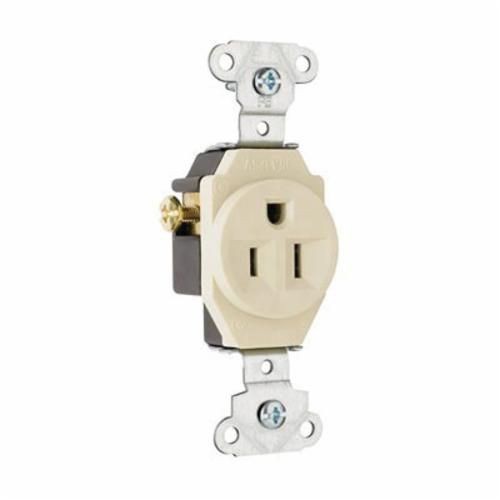 5251LAPass & Seymour® 5251LA Grounding Heavy Duty Single Straight Blade Receptacle, 125 VAC, 15 A, 2 Poles, 3 Wires, Light Almond