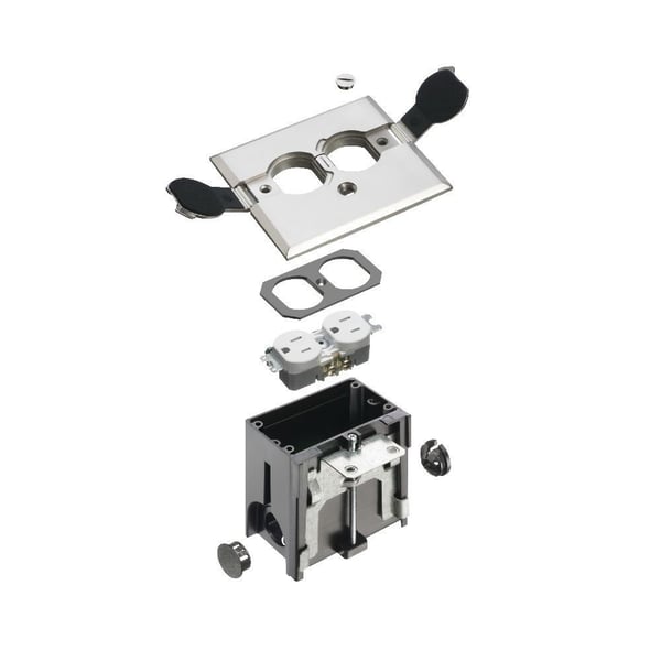 FLBAF101NLArlington FLBAF101NL Adjustable Floor Box With (2) Flip Lids, Plastic, 18.3 cu-in Capacity, 1 Gangs, 4.646 in L x 4 in W x 4.047 in H
