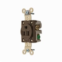 HBL5261HUBBELL® HBL5261 Single Heavy Duty Straight Blade Receptacle, 125 VAC, 15 A, 2 Poles, 3 Wires, Brown