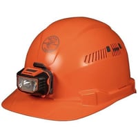 Klein® 60901 Type 1 Cap Style Vented Hard Hat With KHH56220 Headlamp, SZ 6-1/2 Fits Mini Hat, SZ 8 Fits Max Hat, ABS/Polycarbonate, 4-Point Reverse Donning Suspension, ANSI Electrical Class Rating: Class C, ANSI Impact Rating: ANSI Z89.1-2014