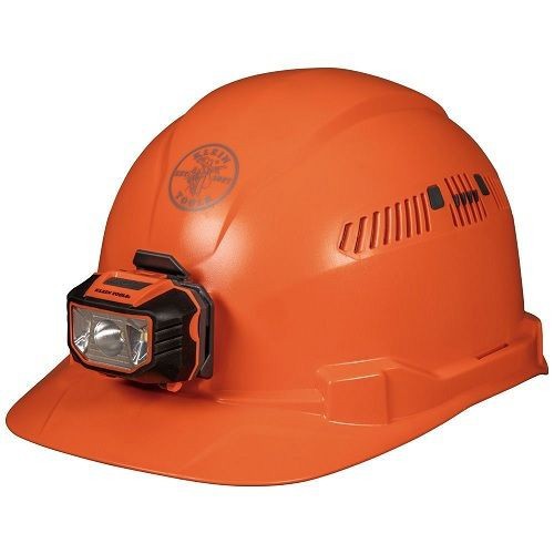 Klein® 60901 Type 1 Cap Style Vented Hard Hat With KHH56220 Headlamp, SZ 6-1/2 Fits Mini Hat, SZ 8 Fits Max Hat, ABS/Polycarbonate, 4-Point Reverse Donning Suspension, ANSI Electrical Class Rating: Class C, ANSI Impact Rating: ANSI Z89.1-2014