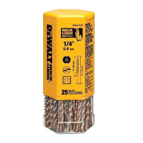 DeWALT® Guaranteed Tough® DW5404B25 2-Cutter Masonry Drill Bit, 3/16 in Drill Bit, Round Cutting, 25/64 in SDS-Plus® Shank, 6-1/2 in D Cutting, Carbide Cutting Edge, 8-1/2 in OAL