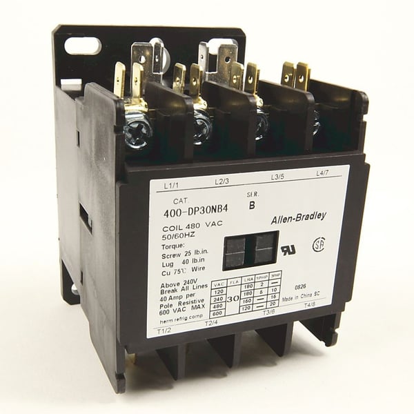 400-DP30NB3Allen-Bradley, 400 Definite Purpose Contactor, 30A, 480V 50/60Hz, 3 Poles