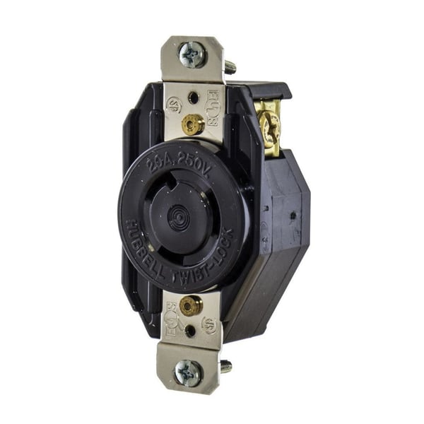 Wiring Device-Kellems Select Spec™ Twist-Lock® L620R Heavy Duty Grounding Standard Single Locking Receptacle, 250 VAC, 20 A, 2 Poles, 3 Wires, Black