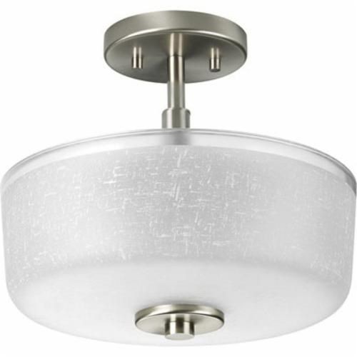 Progress Lighting® P2851-09 Alexa Semi-Flush Mount Lighting, (2) A19 Incandescent Lamp, 120 VAC, Brushed Nickel Plated/Gray Housing