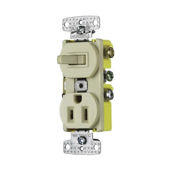 Wiring Device-Kellems tradeSELECT® Traditional Tamper-Resistant Combination Switch and Receptacle, 15 A at 120/125 VAC