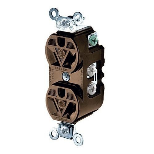HBL5302HUBBELL® HBL5302 Duplex Grounding Heavy Duty Straight Blade Receptacle, 277 VAC, 15 A, 2 Poles, 3 Wires, Brown
