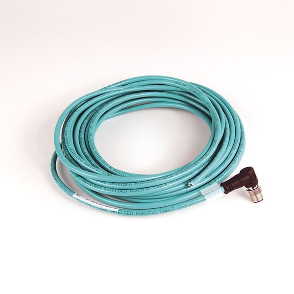 1585D-E4UBJM-10Allen-Bradley 1585D-E4UBJM-10 1585 Ethernet Cables Cat5e, 100BASE-TX, 100 Mbit/s, 4 Conductors, M12, Right Angle Male, Standard, RJ45, Straight Male, Teal PUR, Shielded, High Flex, PUR, Halogen Free, 10 million cycles