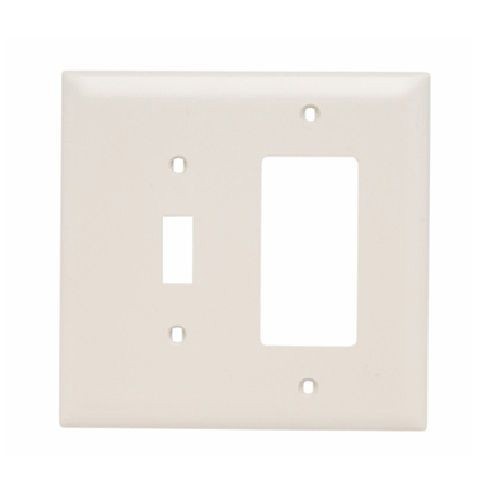 Pass & Seymour® TradeMaster® TPJ126-LA Jumbo Standard Sized Combination Wallplate, 2 Gangs, Light Almond, 5 in, Thermoplastic