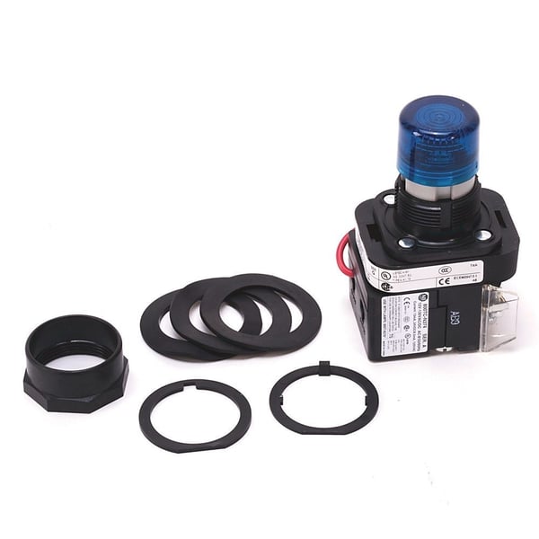 800H-QRTH2BAllen-Bradley, 800H-QRTH2B, 30.5mm Type 4/4X/13 Pilot Light, LED, Blue, 12-130V AC/DC, 1 NO-1 NC