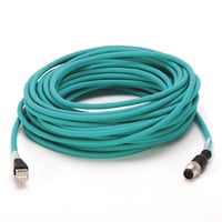Allen-Bradley 1585D-M4TBJM-15 Ethernet Media, Micro D-Code, QD Style, Standard, Straight Male, 4 conductors (2-pair), Teal 24 AWG Highflex TPE, Unshielded, 100BASE-TX, 100 Mbit/s, RJ45 Connector, Straight Male, standard, 15 Meters, Standard