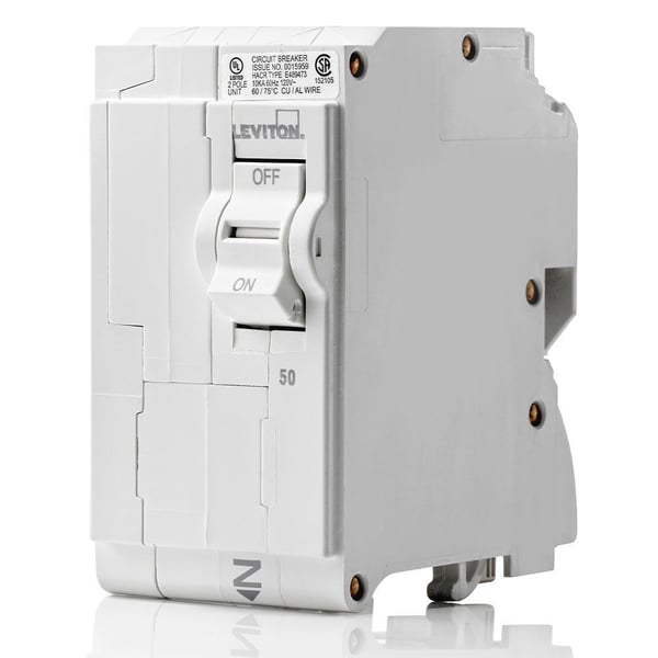 LB250Leviton® LB250 Basic Standard Branch Circuit Breaker, 120/240 VAC, 50 A, 10 kA Interrupt, 2 Poles, Hydraulic Magnetic Trip