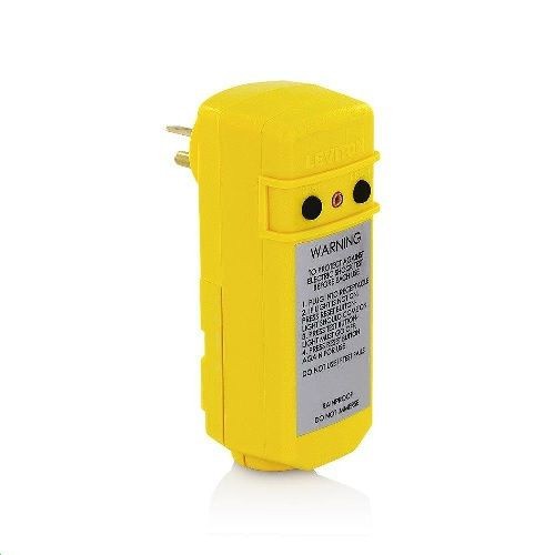Leviton® 16794 Compact Manual Reset Portable Right Angled GFCI Plug With Green LED Indicator, Black Test, Reset Buttons, 120 VAC, 20 A, 2 Poles, 3 Wires, Yellow