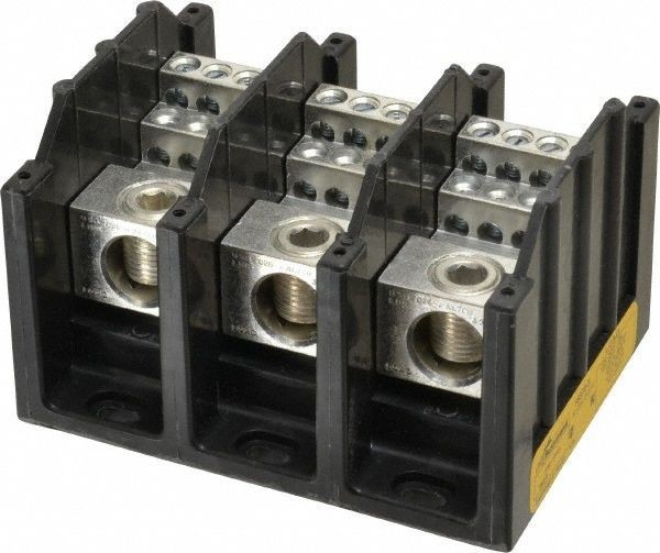 16370-3Bussmann® Power Distribution Block, 3 Pole, 310 Ampere, 600 VAC, 350 kcmil to 6 AWG, Black