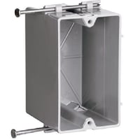 Pass & Seymour® P122R Slater Deep Switch Outlet Box With Quick Click and Captive Mounting Nails, Thermoplastic, 22 cu-in Capacity, 1 Gangs, 1 Outlets, 3.75 in L x 2.25 in W x 2.87 in H