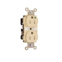 Pass & Seymour® TR63HI Duplex Tamper-Resistant Straight Blade Receptacle, 125 VAC, 20 A, 2 Poles, 3 Wires, Ivory