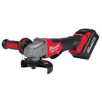2880-22Milwaukee® 2880-22 M18™ FUEL™ Cordless Angle Grinder Kit, 5 in Dia Wheel, 5/8-11 UNC Arbor/Shank, 18 V, M18™ Lithium-Ion Battery, 2 Batteries, Paddle Switch