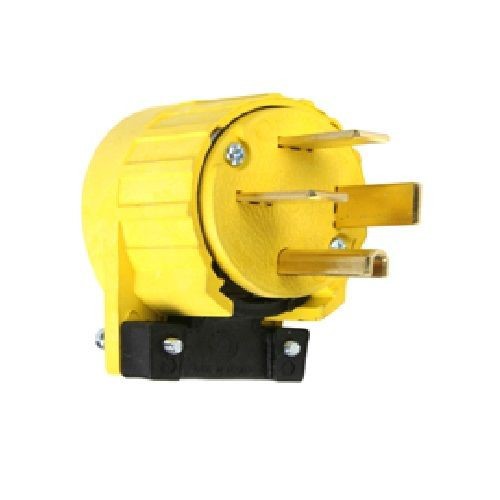 Pass & Seymour® 5751-AN Angled Non-Grounding Power Outlet Plug, 250 VAC, 30 A, 3 Poles, 4 Wires, Yellow