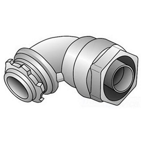 Data-Spec SheetO-Z/Gedney 4Q-9100 Concretetight Liquid Tight Oiltight Raintight Conduit Connector, 1 in Trade, 90 deg, Malleable Iron, Zinc Electroplated