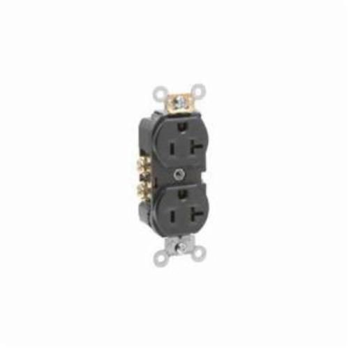 BR20-ELeviton® BR20-E Heavy Duty Narrow Body Straight Blade Duplex Receptacle, 125 VAC, 20 A, 2 Poles, 3 Wires, Black