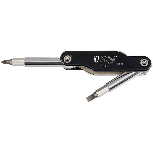 Klein® 32535 10-in-1 Folding Screwdriver/Nutdriver, 5 Pieces, Cushion Grip Handle, Steel