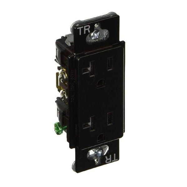 Lutron® SCRS-20-TR-MN Duplex Tamper-Resistant Straight Blade Receptacle, 125 VAC, 20 A, Midnight