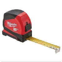 Milwaukee® 48-22-6625 Compact Measuring Tape With Belt Clip, 25 ft L x 25 mm W Blade, Steel Blade, 1/16 in, 1/8 in, 1/4 in, 1/2 in Graduation
